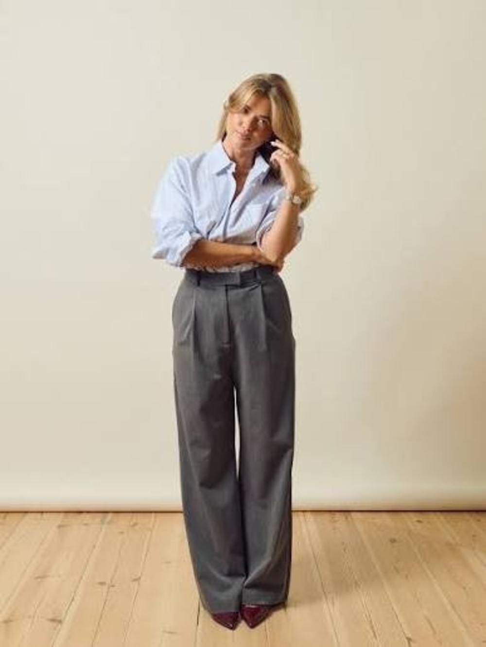 Djerf Avenue Favorite Pants Grey Quiet Luxury Tailored Wide Leg XS NWT $170